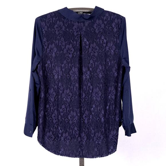 Isaac Mizrahi Live! Women's Blouse SZ 14 Fairycore Whimsigoth Romantic Lace Blue - Picture 1 of 7